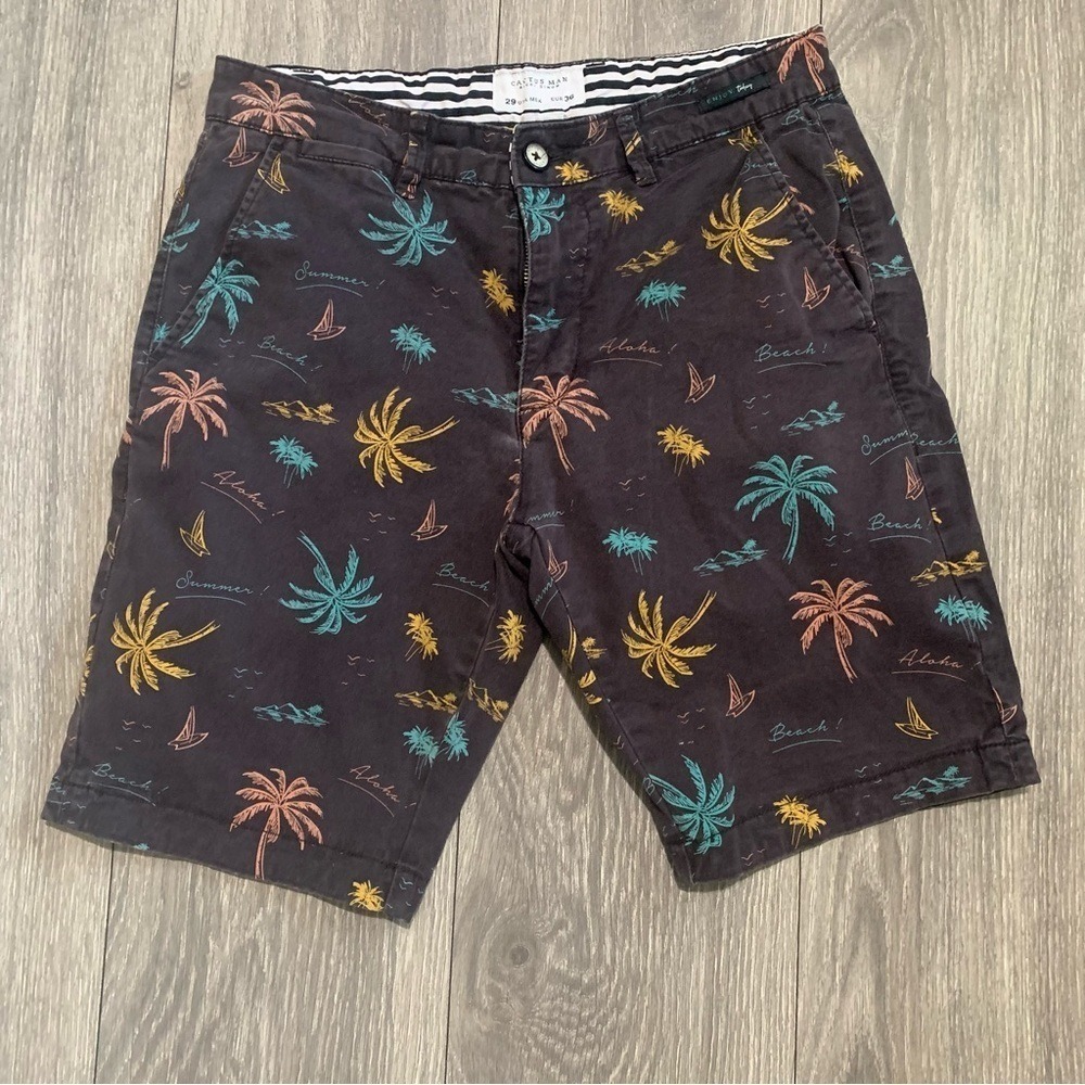 Cactus Man Ricky Singh Mens‎ 29 Tropical Palm Tree Shorts Navy Blue Beach Aloha